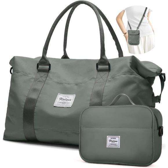 Travel Duffel Bag, Shoulder Weekender Overnight Bag for Women, Olive Green